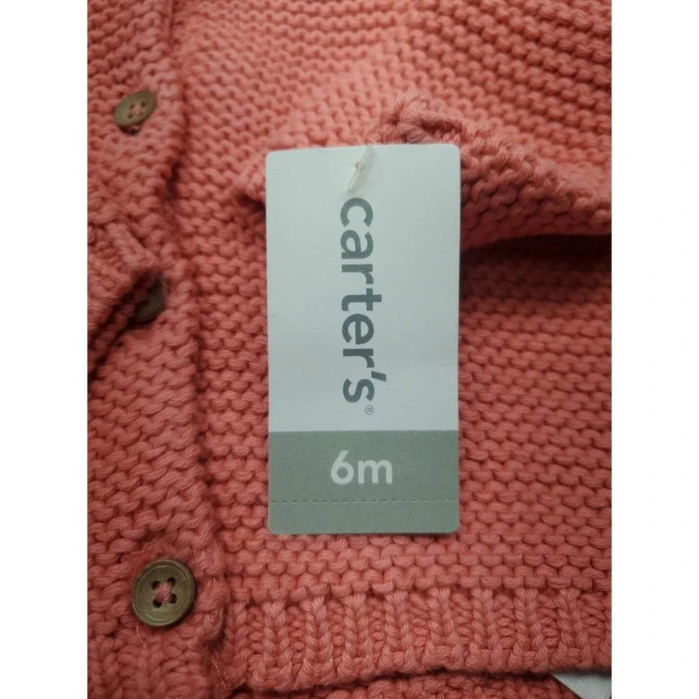 Carter's Girls' Coral Pink Hooded Knit Sweater w/Bear Ears Size 6m NEW!